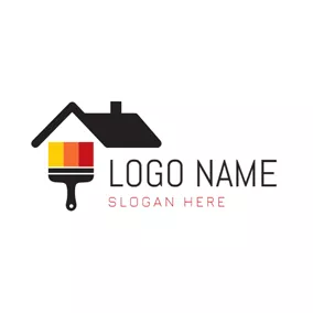 繪畫筆刷logo Colourful Brush and Black Roof logo design