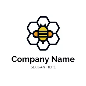 Emblem Logo Comb and Bee Icon logo design