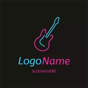ギターロゴ Cool Pink and Blue Guitar logo design
