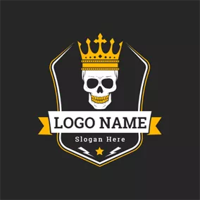文身Logo Cool Skull Crown and Banner logo design