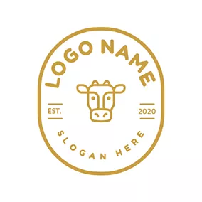 牛ロゴ Cow Head In Banner logo design