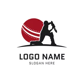 Red And Black Logo Cricket Sportsman and Cricket logo design