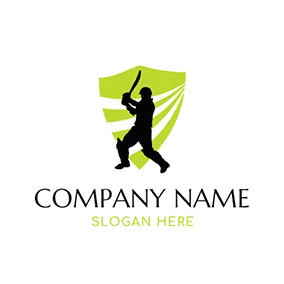 板球Logo Cricket Sportsman and Green Badge logo design