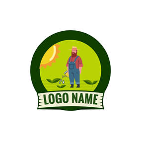 Logótipo Quinta Crops Sun Circle Banner Farmer logo design