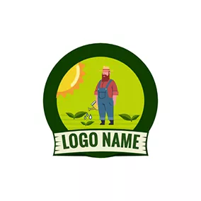 Field Logo Crops Sun Circle Banner Farmer logo design