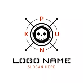 Logótipo Perigoso Cross Arrow and Skull Punk logo design