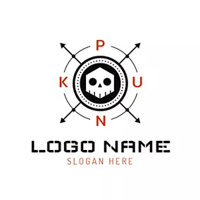 Logótipo N Cross Arrow and Skull Punk logo design