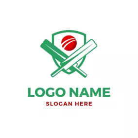 Badge Logo Cross Bat and Red Cricket logo design