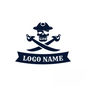 Caribbean Logo Cross Knife and Skeleton Pirates logo design