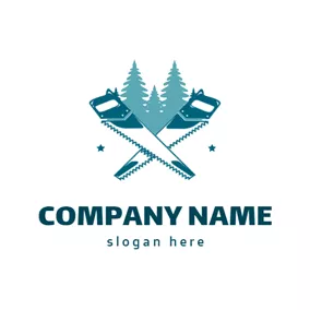 Carpentry Logo Cross Saw and Tree logo design