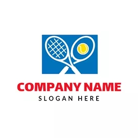 Squash Logo Cross Tennis Racket and Yellow Ball logo design