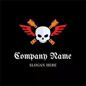 Skull Logo Cross Wing and Guitar logo design