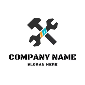 ガレージロゴ Crossed Black Hammer and Spanner logo design