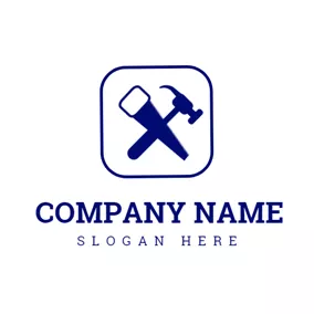 Carpentry Logo Crossed Blue Saw and Hammer logo design