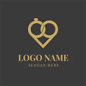 婚礼Logo Crossed Ring Heart and Wedding logo design