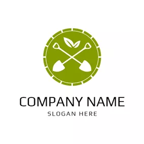 花园 Logo Crossed Spade and White Leaf logo design
