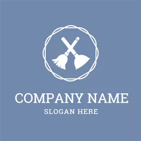 クリーナーのロゴ Crossed White Broom and Dustpan logo design
