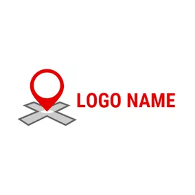 公路 Logo Crossroad and Gps Location logo design