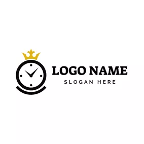 時計ロゴ Crown and Clock Icon logo design