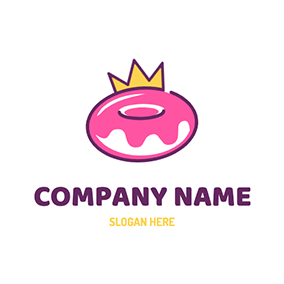 Pink Logo Crown Cute Doughnut logo design