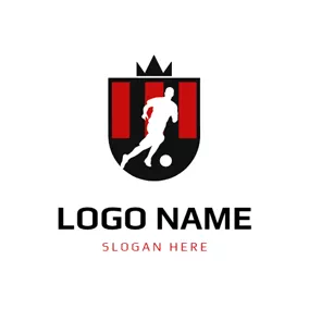 Negative Space Logo Crowned Badge and Running Football Player logo design