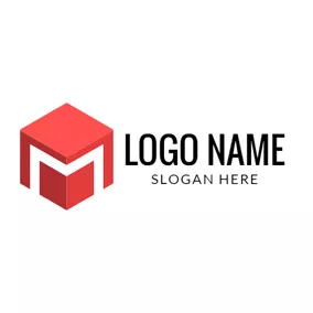 Mロゴ Cubic Red Letter M logo design