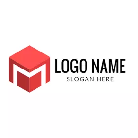 Cube Logo Cubic Red Letter M logo design