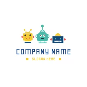 キャラクターロゴ Cute and Colorful Toy Robot logo design