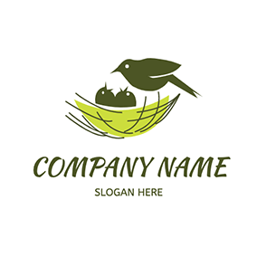 カットロゴ Cute Bird and Nest logo design