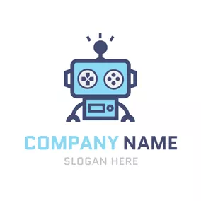 Childish Logo Cute Blue Robot Game logo design