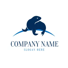 カットロゴ Cute Blue Sea Lion logo design