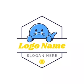 水族館のロゴ Cute Blue Seal logo design