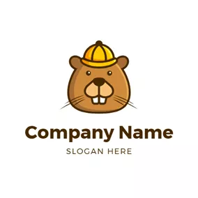 Hat Logo Cute Brown Beaver Head logo design