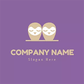 フクロウのロゴ Cute Cartoon Owl Twins logo design