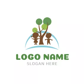 Childcare Logo Cute Children and Abstract Tree logo design