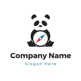 パンダのロゴ Cute Giant Panda and Red Pointer logo design