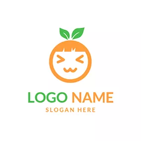 Childish Logo Cute Girl Face Orange and Emoji logo design