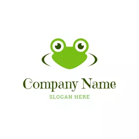 キャラクターロゴ Cute Green Frog Head logo design