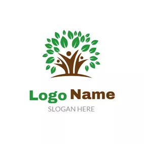 Schul-Logo Cute Green Leaves and Children logo design