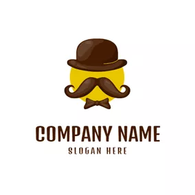 Barber Logo Cute Hat and Mustache logo design