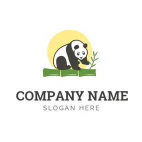 Animal Logo Cute Panda and Green Bamboo logo design