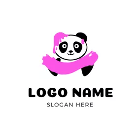 水彩　ロゴ Cute Panda and Pink Slime logo design
