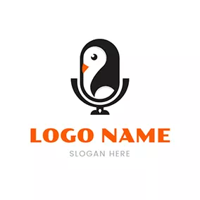 Logótipo De Telefone Cute Penguin and Unique Microphone logo design