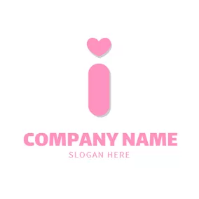 Cut Logo Cute Pink Heart and Letter I logo design
