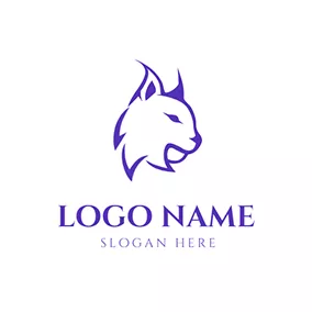 顔ロゴ Cute Purple Lynx Face logo design