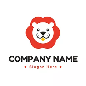 Cut Logo Cute Red and White Lion logo design