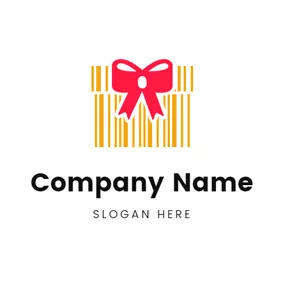 Bow Logo Cute Red Bowknot and Yellow Giftbox Barcode logo design