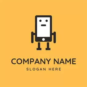 Communicate Logo Cute Robot and Smartphone logo design