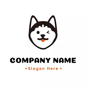 Doggy Logo Cute Wink Husky logo design