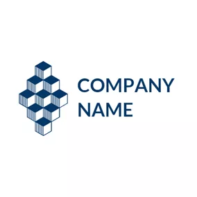 Combination Logo Dark Blue Cube logo design